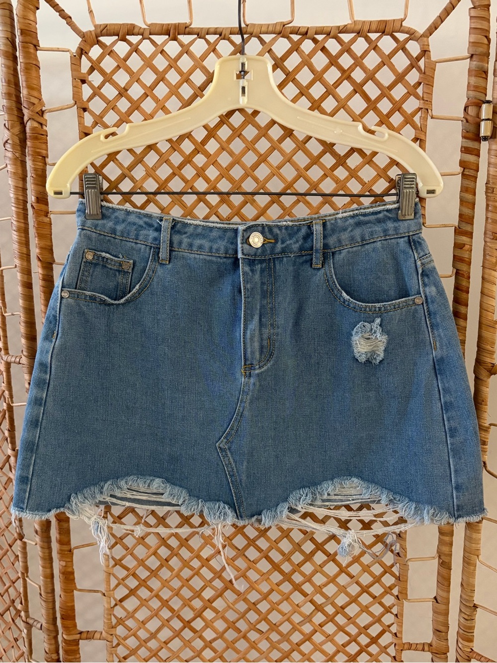 Missguided Women’s Distressed Blue Denim Mini Skirt